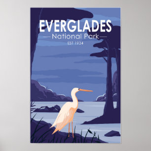 Affiche Everglades Parc National Night Egret Vintage