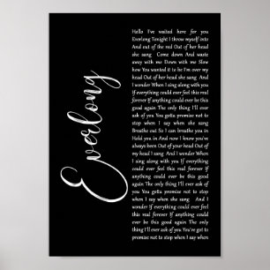 Affiche Everlong Black Script Chanson Lyric Wall Art Impri