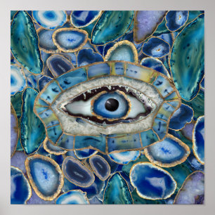 Affiche Evil Eye Amulet Blue Geodes and Crystals