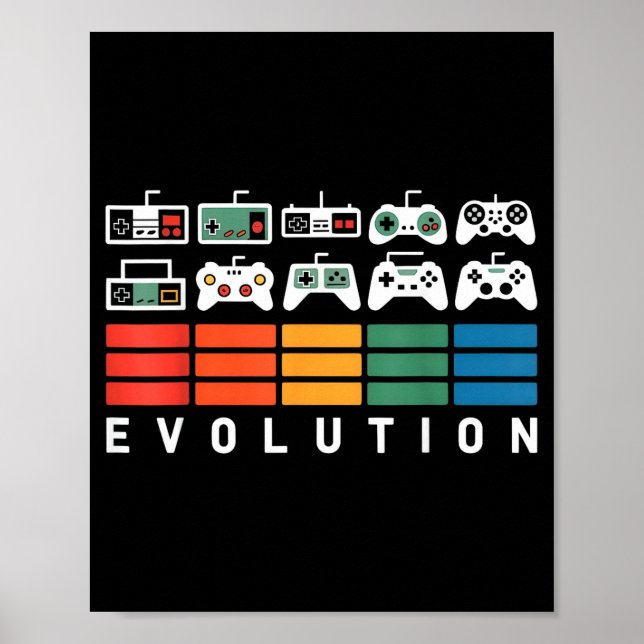 Affiche Évolution de la manette de jeu vidéo 80s 90s Retro (Devant)