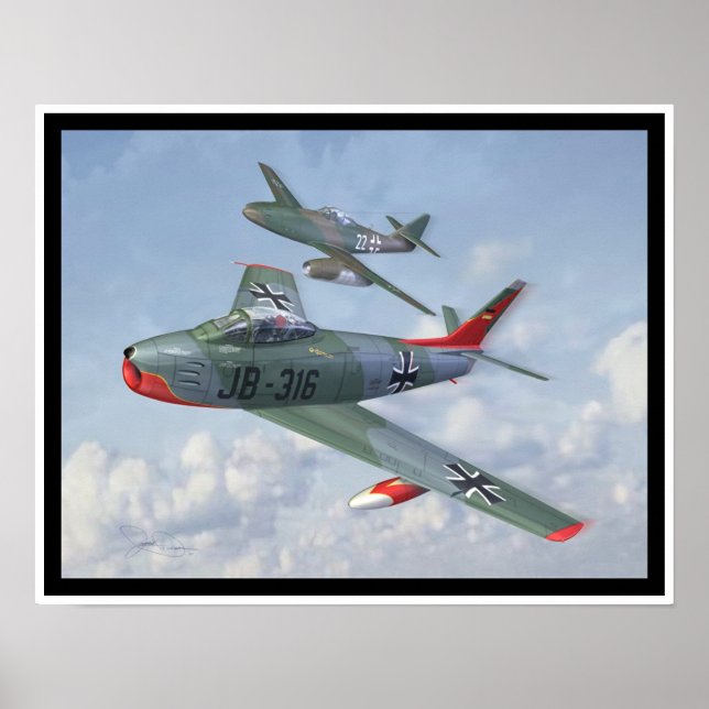 Affiche Evolution de la race : F-86 & Me 262 en formation (Devant)
