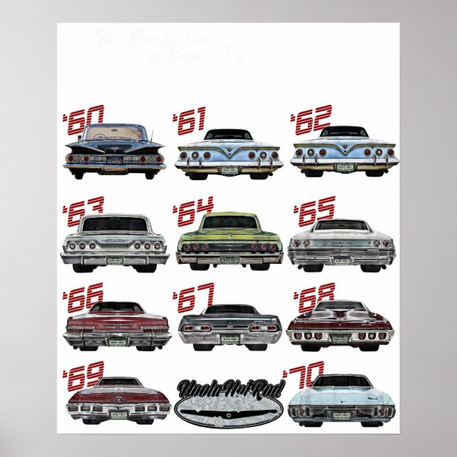 Affiche Évolution de l'Impala des années 60,1960,Hot Rod,M (Devant)