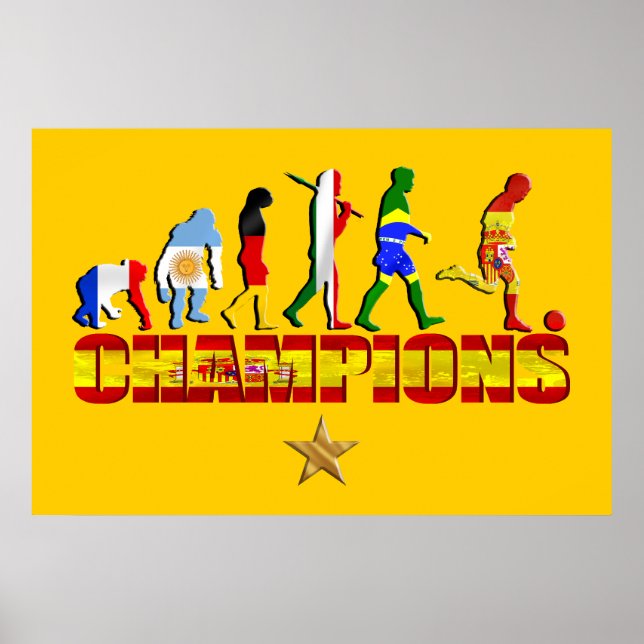 Affiche Évolution du football espagnol Espagne Champion du (Devant)