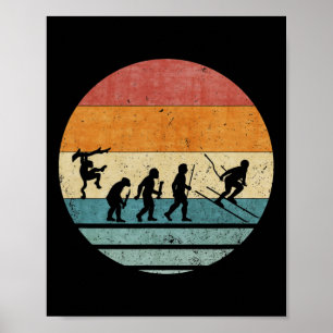 Affiche Évolution Rétro Vintage Du Joueur De Ski Skieur Si
