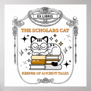 Affiche Ex Libris Chat Scolaire Dark Academia