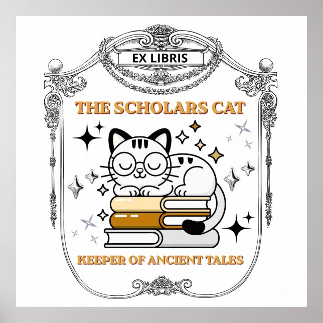 Affiche Ex Libris Chat Scolaire Dark Academia (Devant)