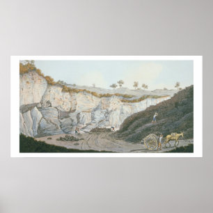 Affiche Excavations d'une couche épaisse de lave qui a cou
