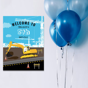 Affiche Excavator Truck Construction Trucks Birthday Party