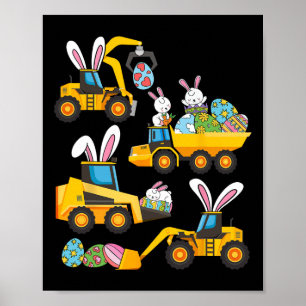 Affiche Excavatrice de construction d'œufs de lapin de Pâq