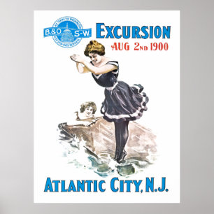 Affiche Excursion ferroviaire B+O 1900