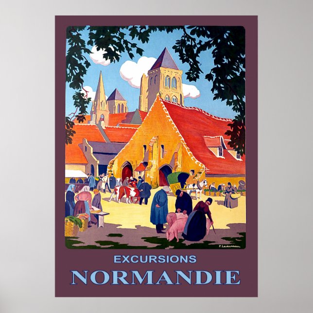 Affiche Excursions en Normandie, France, voyage vintage (Devant)