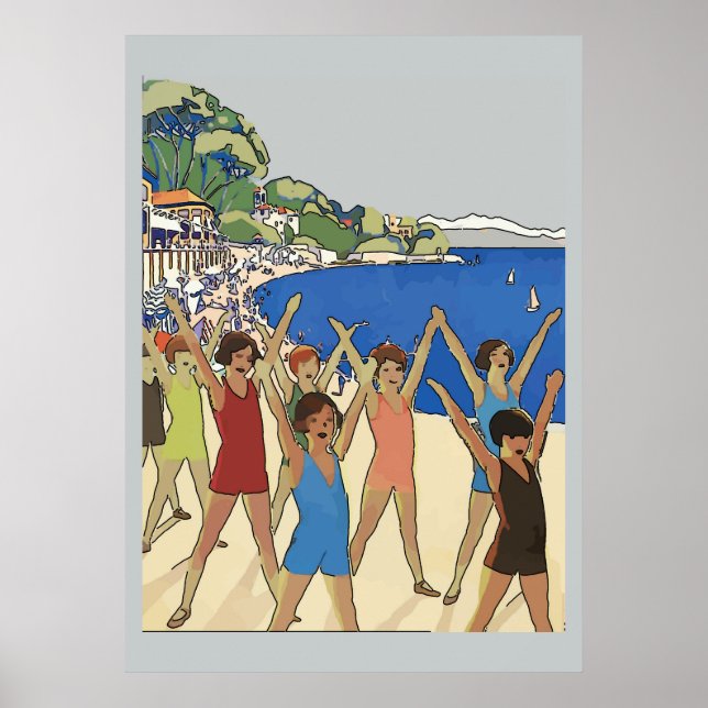 Affiche Exercice vintage pour enfants sur la plage (Devant)