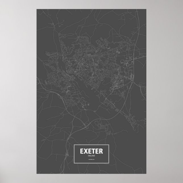Affiche Exeter, Angleterre (blanc sur noir) (Devant)