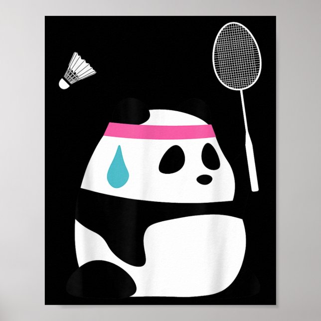 Affiche Exhausted Badminton Panda - Funny Cute Shuttle Ani (Devant)