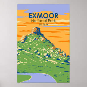 Affiche Exmoor National Park Castle Rock Angleterre Vintag