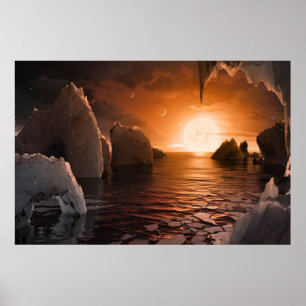 Affiche Exoplanet Trappist-1f De Son Côté Nocturne Icy.
