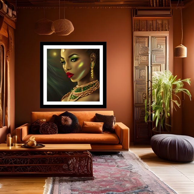 Affiche Exotic African Glamorous woman red lips green gems (Créateur téléchargé)