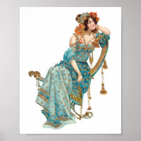 Exotic Art Nouveau Beauty in Teal Robes