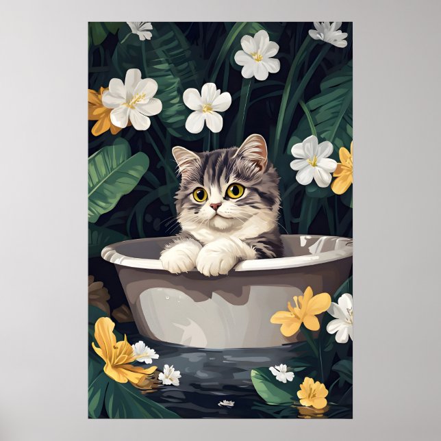 Affiche Exotic Shorthair In Bathtub Poster, Funny Cat (Devant)
