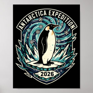 Affiche Expédition Antarctique 2026 Rétro Souvenir Manchot