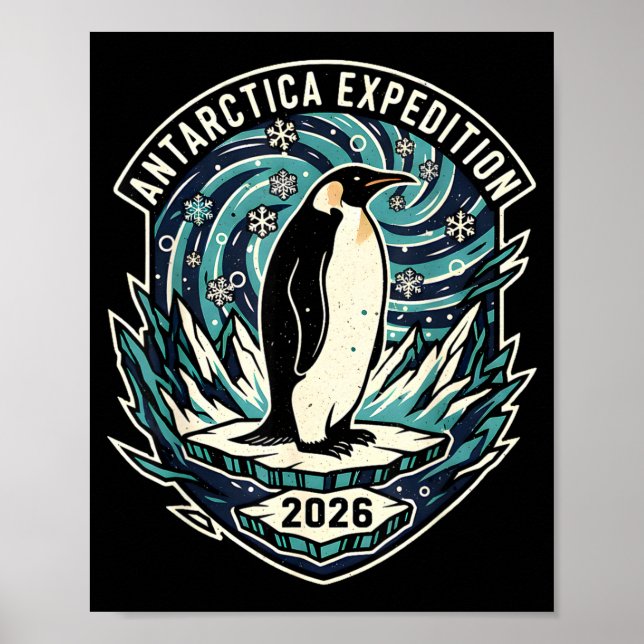 Affiche Expédition Antarctique 2026 Rétro Souvenir Manchot (Devant)