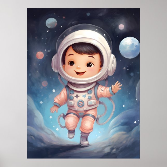 Affiche Explorateur d'enfants d'espace adorable (Devant)
