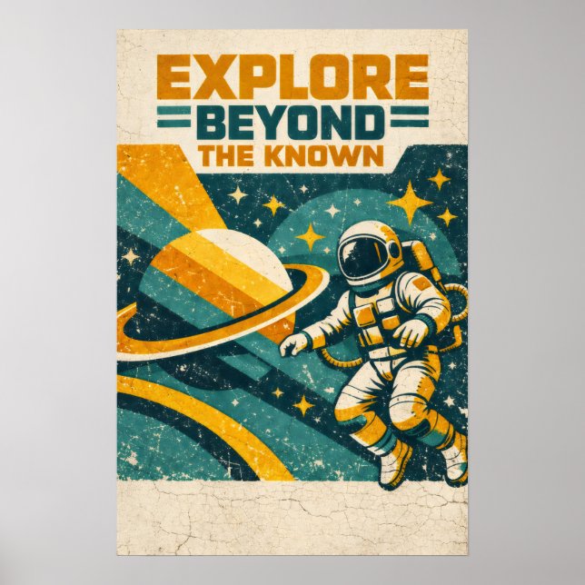 Affiche Explore Beyond the Known — Retro Space Voyage (Devant)