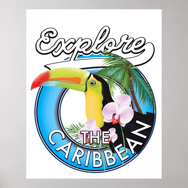 Affiche Explorez le patch de voyage des Caraïbes. (Devant)