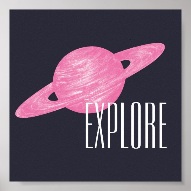 Affiche Explorez l'espace Saturne Illustration bleu marine (Devant)