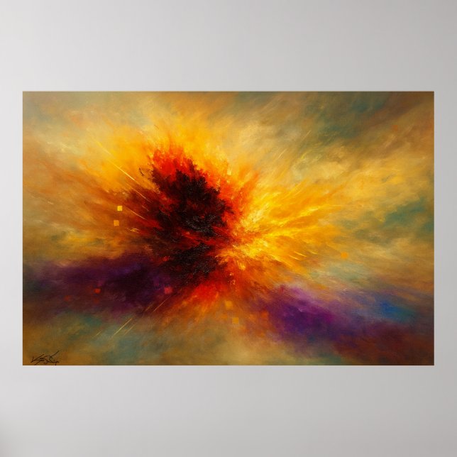 Affiche Explosion Abstraite de Feu Cosmique en Couleur Viv (Devant)