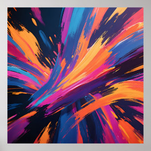 Affiche Explosion de couleur aux coups de pinceau abstrait