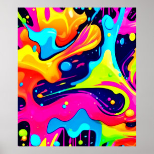 Affiche Explosion de couleur liquide Chaos Néon
