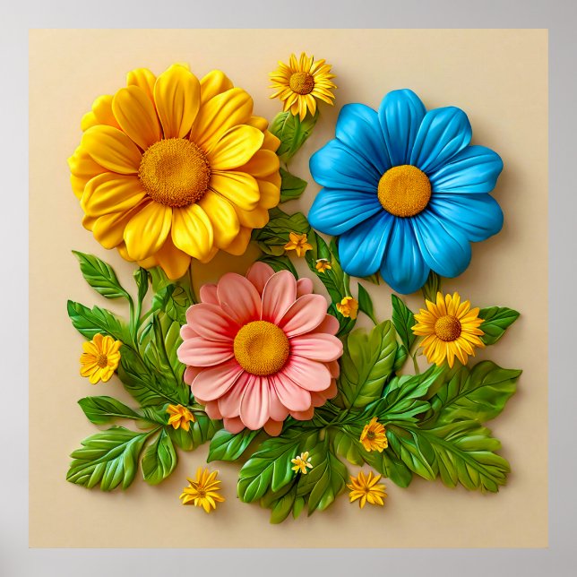 Affiche 🌸 Explosion de couleurs moderne avec floraison fl (Devant)