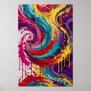 Affiche Explosion de Tourbillon Néon - Turquoise Magenta Y