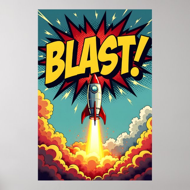 Affiche EXPLOSION ! Explosion de fusée de style bande dess (Devant)