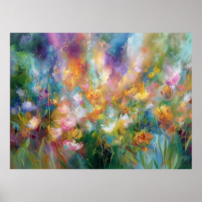 Affiche Explosion florale cosmique abstraite dans des coul (Devant)