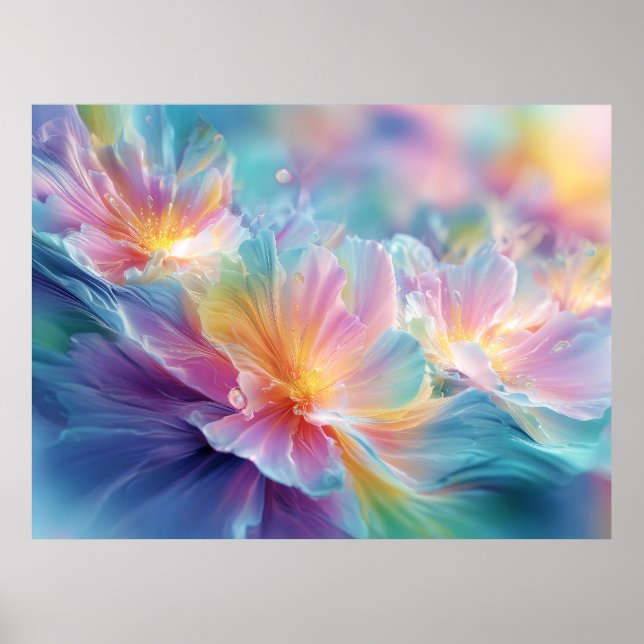 Affiche Explosion florale cosmique abstraite en pastel (Devant)