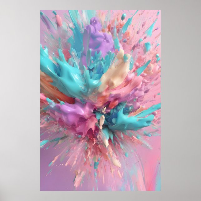 Affiche Explosion Peinture Abstraite rose Turquoise Lilac (Devant)