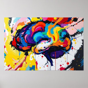 Affiche Explosive abstrait arc-en-ciel peinture du cerveau