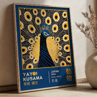 Affiche Exposition d'art japonais Yayoi Kusama Peacock Bir