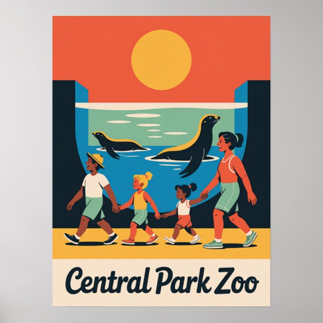 Affiche Exposition de phoques pour famille au zoo de Centr (Devant)
