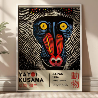Affiche Exposition japonaise rétro Yayoi Kusama Mandrill