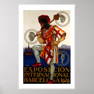 Affiche Exposition Universelle de Barcelone 1929 Style Vin