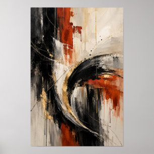 Affiche Expression abstraite expressive Orange Brûlé Noir