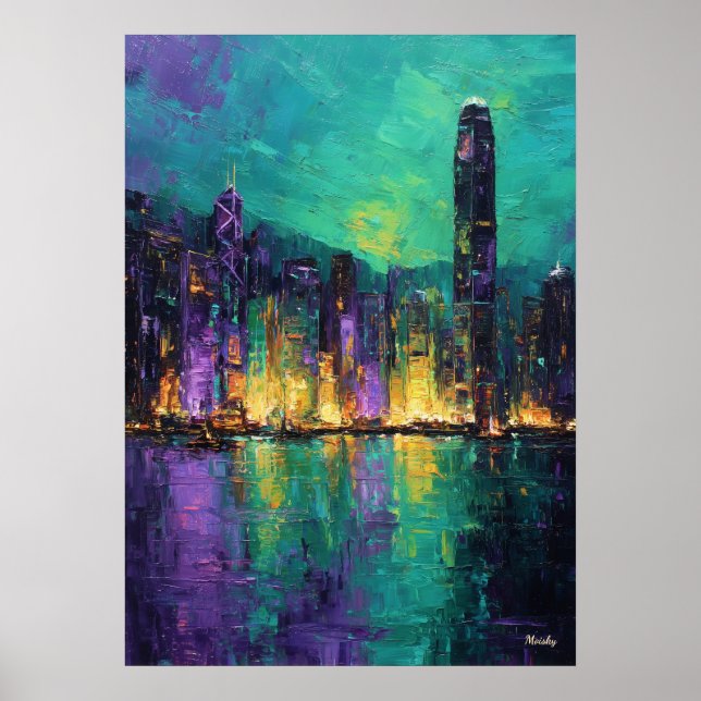 Affiche Expressionist Hong Kong Skyline Neon Harbor City (Devant)