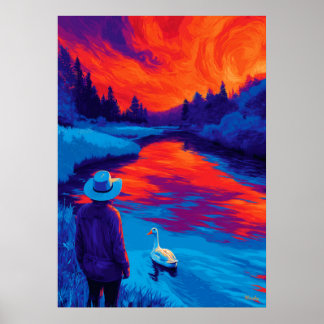 Affiche Expressionist River Sunset Contemplation Art
