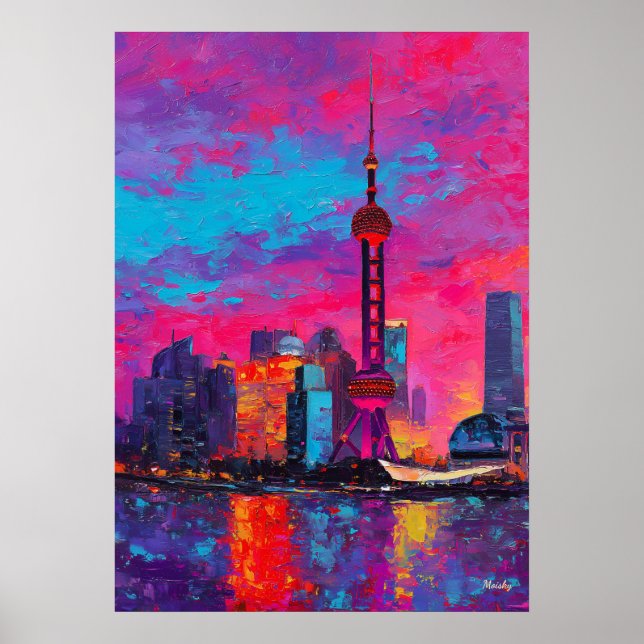 Affiche Expressionist Shanghai Skyline Colorful Urban City (Devant)