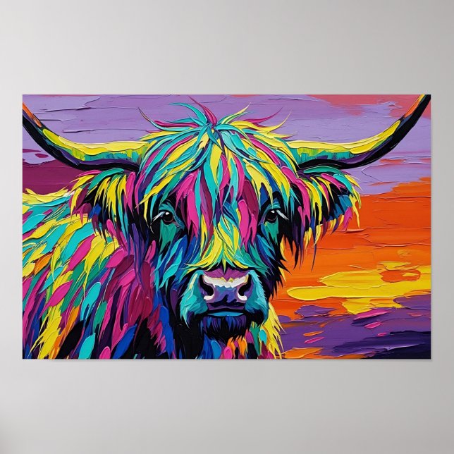 Affiche Expressionist Vibrant Colorful Cow (Devant)