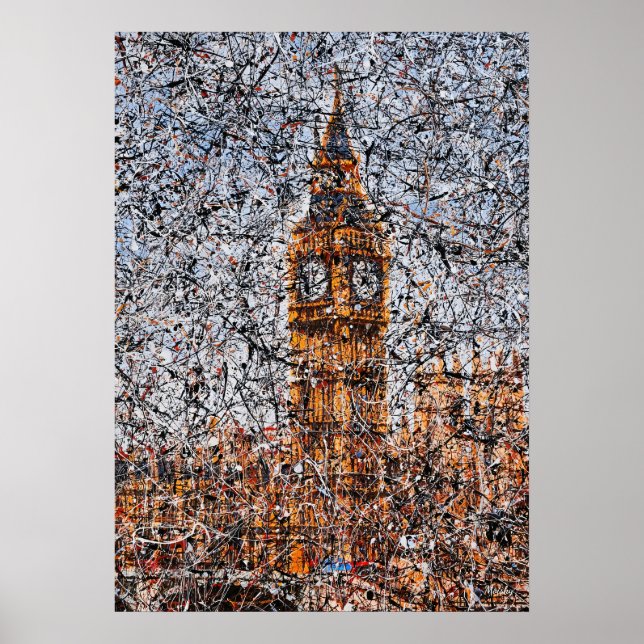 Affiche Expressionnisme abstrait Big Ben Londres Drip Art (Devant)
