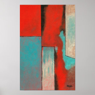 Affiche Expressionniste d'art Abstrait Red Aqua Turquoise 